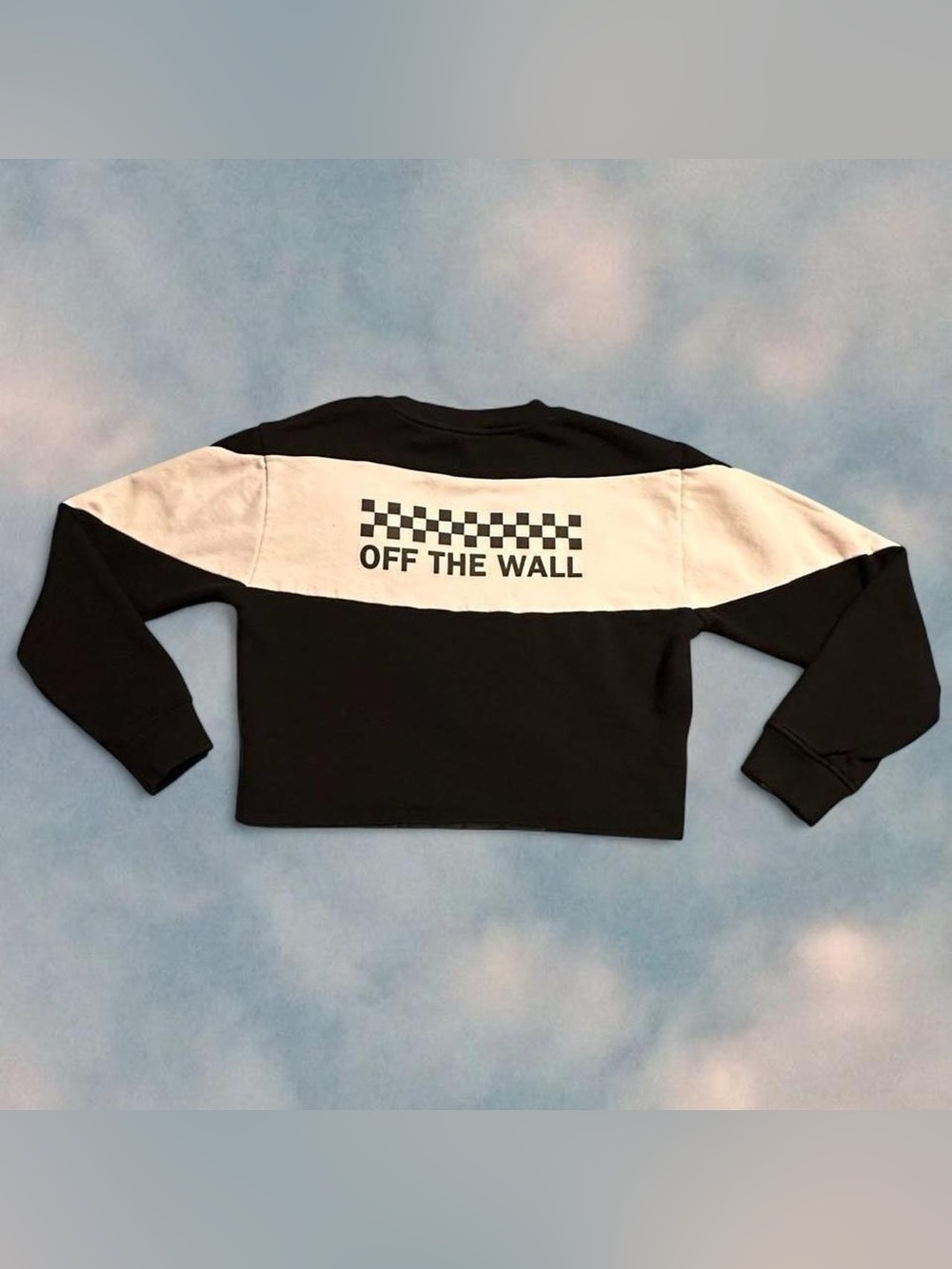 Vans Cropped Crewneck Black & White Checkerboard Sweatshirt. Off The Wall Size M